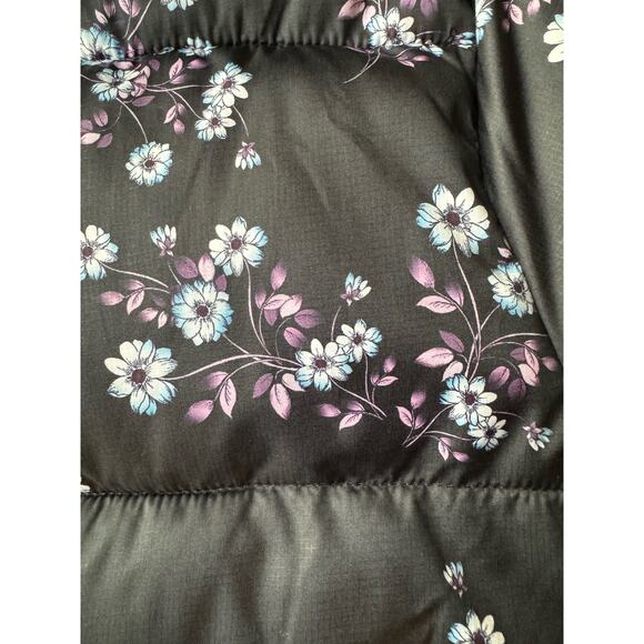 Floral puffer jacket by Skechers black, blue & pink stand collar size large - Picture 10 of 12